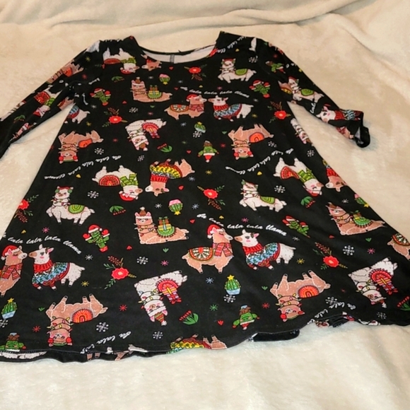 Girls IZ Amy Byer Black Christmas Llama Dress Tunic - Picture 2 of 5